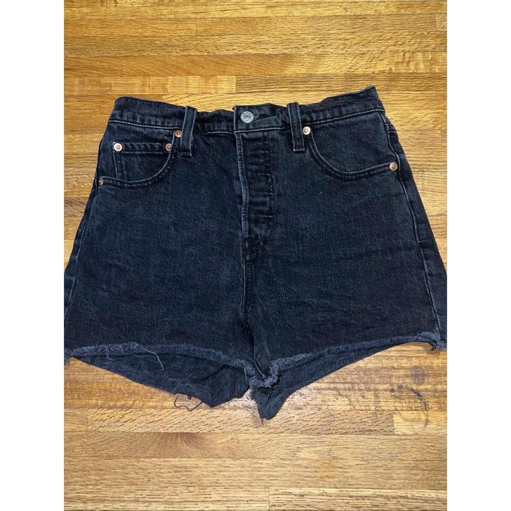 Levi Strauss Women 26 Black Denim Cut Off High Rise Ribcage Button Fly Short